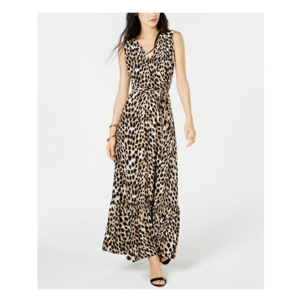 (Like New) Cheetah Print V Neck Sleeveless Maxi Dress